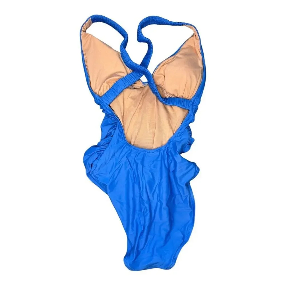 NEW‎ J. Crew Women’s Size 0 Scrunchie-strap Plunge One-Piece In Blue NWT